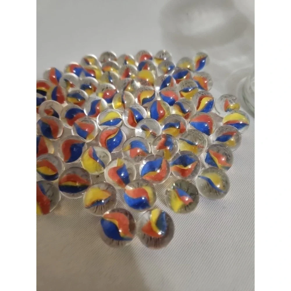 Lot Of 71 Cat'sEyeGlass MarbleClear Blue Yellow Red Orange Vein
